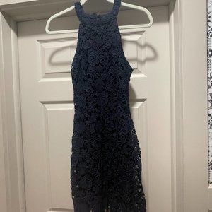 Lulu's Small Navy Floral Lace High Neck Mini Dress